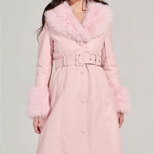 NWT AKIRA Pink Faux Fur Trimmed and lined Coat-M